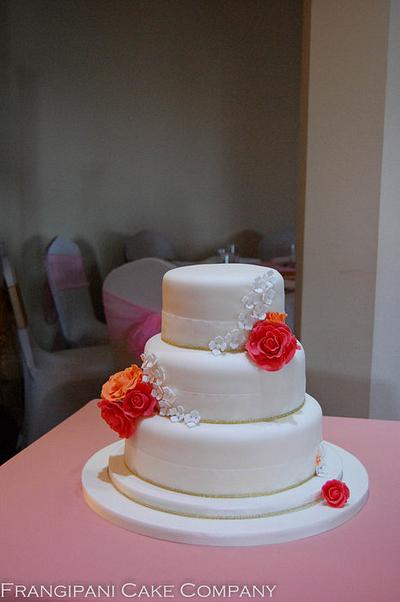 Ivory Wedding Cake with Roses - Cake by Frangipani Cake Company