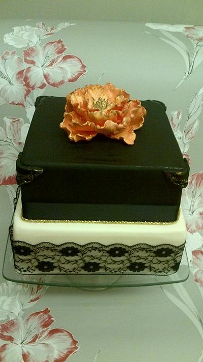 Black and gold cake with peony  - Cake by cupcakes of salisbury