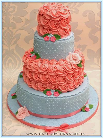 Pink & Blue Wedding Cake - Cake by Cakes by Lorna