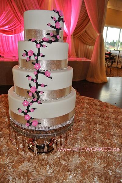 4 tier Faux cherry blossom wedding cake.  - Cake by Amanda