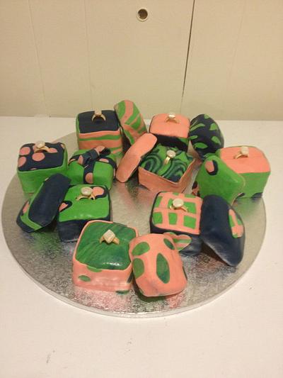 funky patterned ring boxes - Cake by Forgoodnesscakes