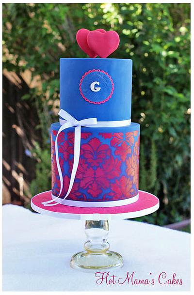 Navy and Dark Pink Engagement Cake - Cake by Hot Mama's Cakes