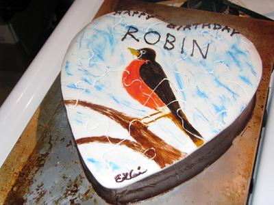 Puzzle cake, Hand painted robin - Cake by Erika Lynn Cain