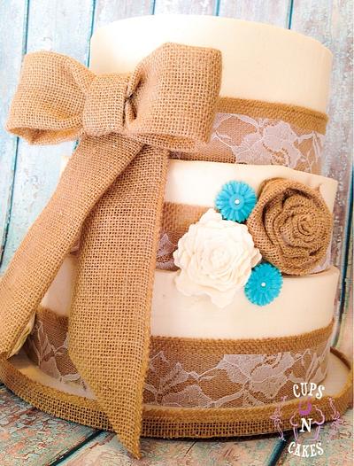 Burlap & Lace Wedding Cake - Cake by Cups-N-Cakes 