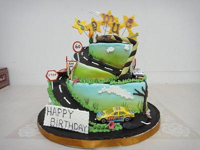 Car themed race track cake - Cake by cakes'n me