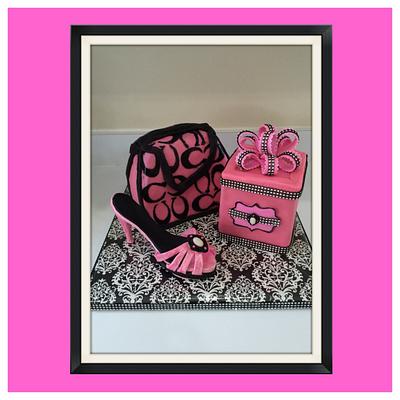 Coach purse and bling out present with high heel - Cake by Oh My Cake Designs