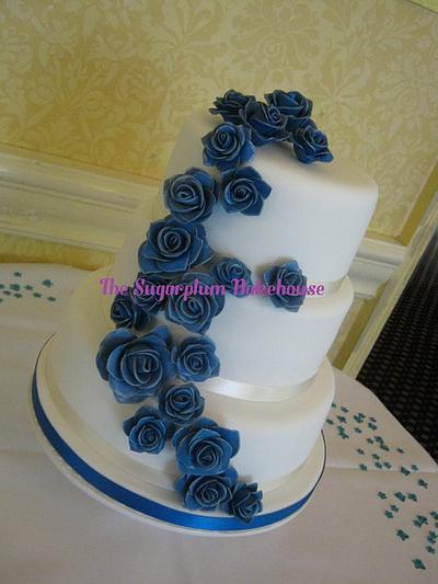 3 Tier White and Blue Wedding Cake - Cake by Sam Harrison