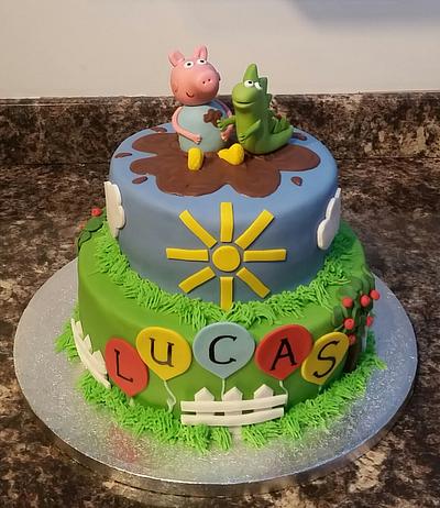 George Pig & Dinosaur Muddy Puddle Cake - Cake by Sugar Chic