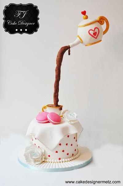 Gravity Teapot and cup - Cake by FJ Cake Designer