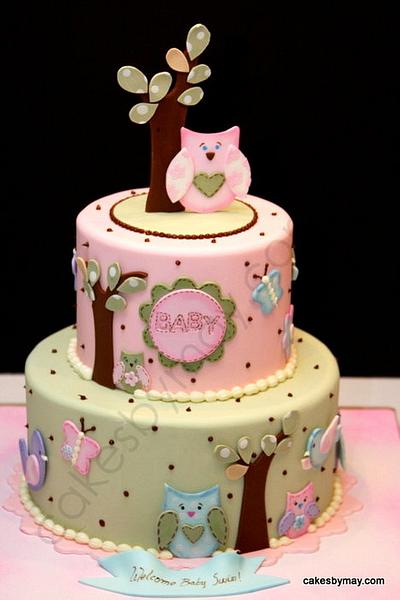 Owls, birds and butterflies Baby Shower Cake - Cake by Cakes by Maylene