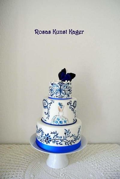 Blue-white wedding cake with cupcakes - Cake by Rosas Kunst Kager
