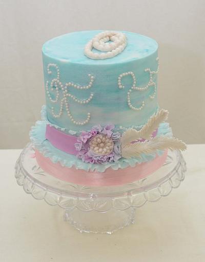 Teal a Ruffle Flower and Some Feathers - Cake by Sugarpixy