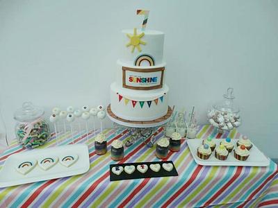 Rainbow theme dessert table  - Cake by Clairey's Cakery