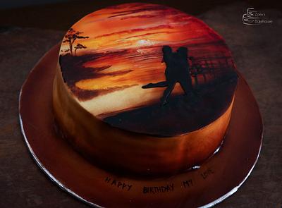 Airbrushed Landscape on cake - Cake by Zoeys Bakehouse