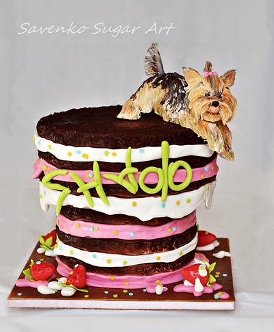 Inverted cake with a small Yorkie - Cake by Savenko Sugar Art