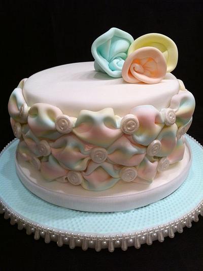 striped billow cake with fabric flowers - Cake by sasha
