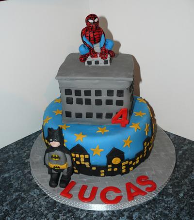 Batman and Spiderman Cake  - Cake by Krazy Kupcakes 