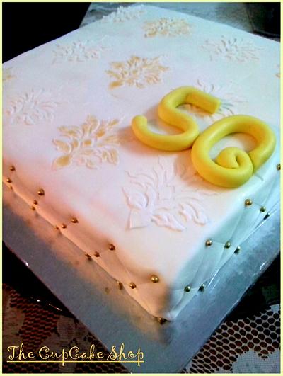 White and Gold Damask 50th Anniversary  - Cake by TheCupcakeShop