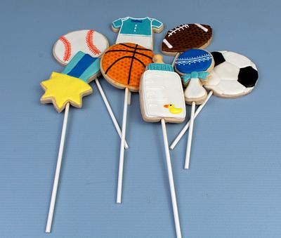 Sport Themed Baby Shower Cookie Pops - Cake by Prima Cakes and Cookies - Jennifer