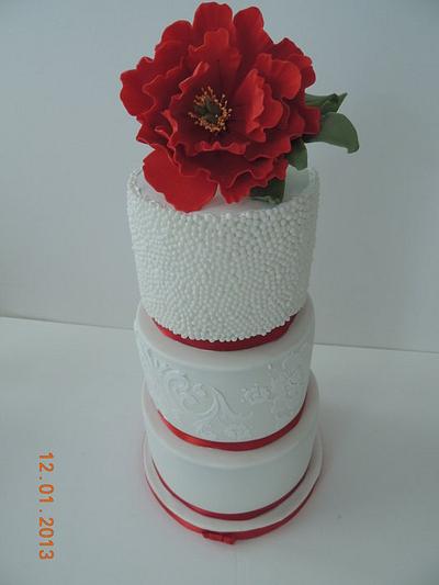 Peony, balls and stencil wedding cake - Cake by sasha