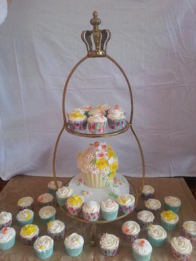 Summer and spring flower giant cupcake and cupcakes - Cake by Lucy Dugdale