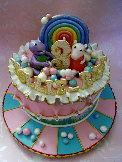 Barney and Peppa Pig birthday cake - Cake by Dee