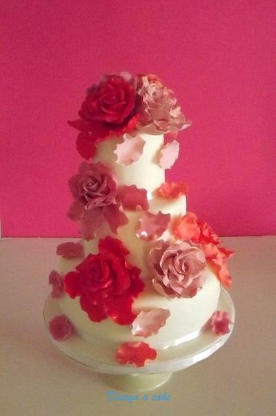 pink, red and violet roses wedding cake - Cake by Alessandra