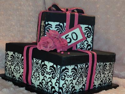50th Box cake with damask print - Cake by emma