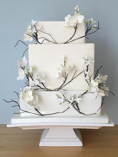 Squares with freesia, bouvardia and twigs - Cake by Happyhills Cakes