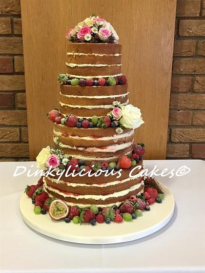 Naked wedding cake with seasonal berries - Cake by Dinkylicious Cakes