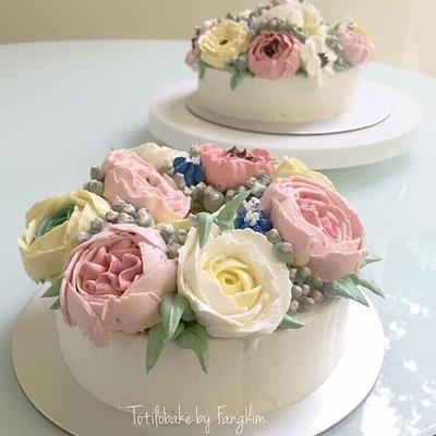 Buttercream flowers cake - Cake by FangKim