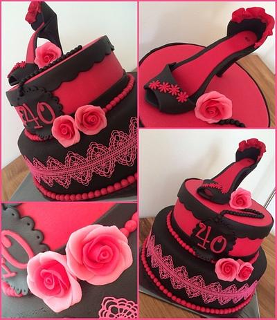 Black and Pink birthday cake with high heel - Cake by marieke