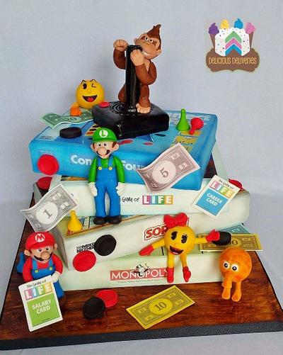 Board game vs Video game - 80s style - Cake by DeliciousDeliveries