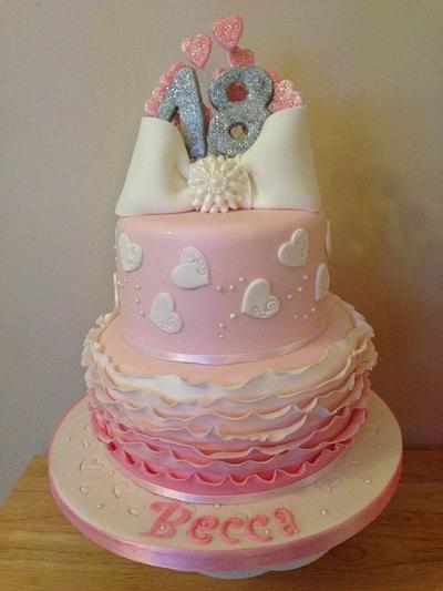 Ruffles and hearts 18th cake  - Cake by nikki 