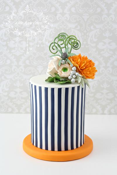 Stripes and blossoms ~ cake - Cake by Little Apple Cakes
