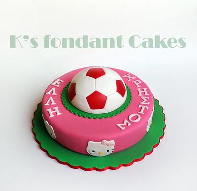 Hello Kitty & Soccer Ball Cake For Twins - Cake by K's fondant Cakes