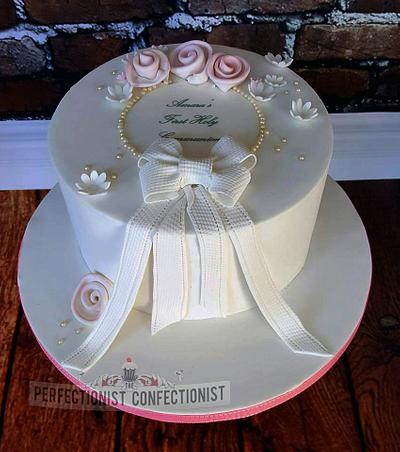 Amara - Ribbon Rose Communion Cake  - Cake by Niamh Geraghty, Perfectionist Confectionist
