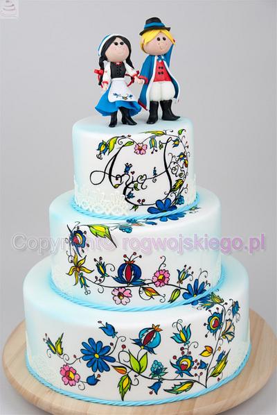 Folk wedding cake / tort weselny z motywem kaszubskim - Cake by Edyta rogwojskiego.pl