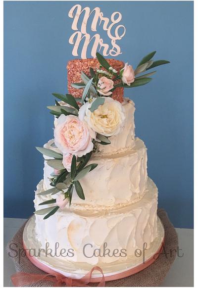 Buttercream and Rose gold sequins  - Cake by Shirley Jones 