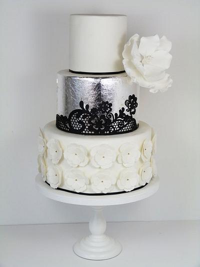 Silver leaf magnolia and black lace cake ( smaller version) - Cake by Little Miss Fairy Cake