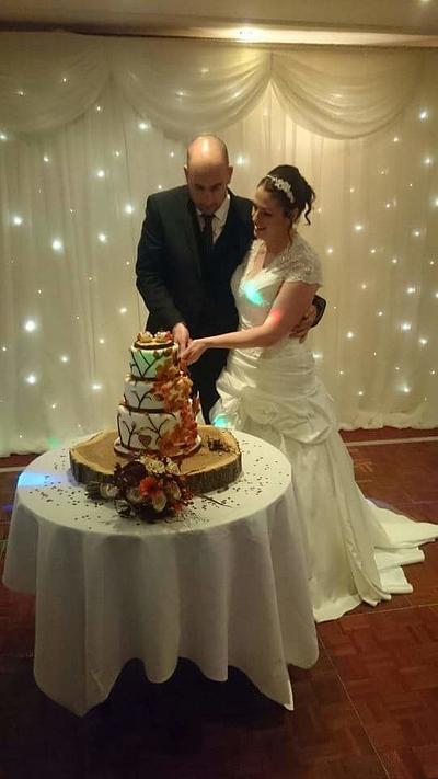 Autumn leaves and love bird wedding cake  - Cake by Maggie