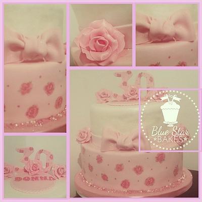 Two Tier Birthday Cake 30th Handpainted Roses Fondant Roses Beads Sparkle - Cake by Shelley BlueStarBakes