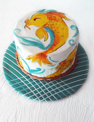 Hand Painted Koi Cake - Cake by Josie Durney