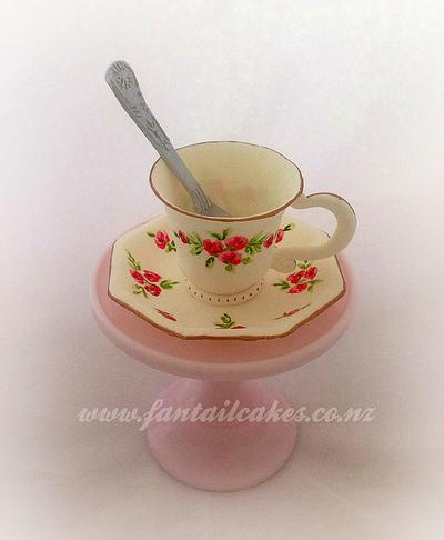 Time for tea (sugar paste cup, saucer and teaspoon) - Cake by Fantail Cakes