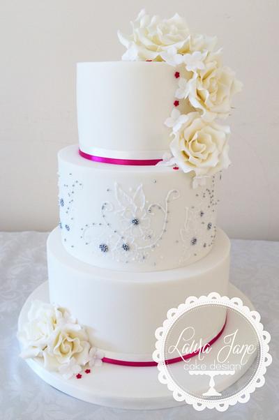 Lace and Dragee wedding cake - Cake by Laura Davis