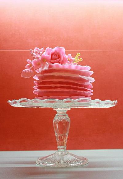 Pink Ruffle cake with handcraft flowers - Cake by PunkRockCakes