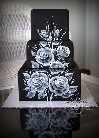 Silver Roses on Black - Cake by Aniko Vargane Orban