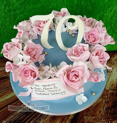 Patricia - 70th Birthday Roses Cake  - Cake by Niamh Geraghty, Perfectionist Confectionist