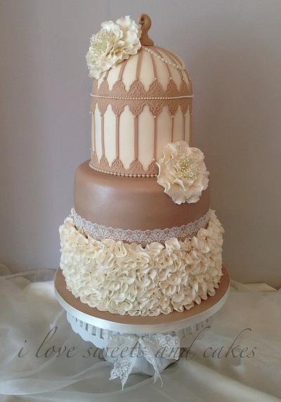 Shabby Chic Birdcage ruffle wedding cake  - Cake by Vicki Graham