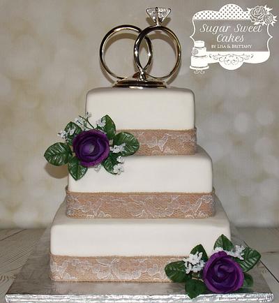 Lace/Burlap Wedding - Cake by Sugar Sweet Cakes